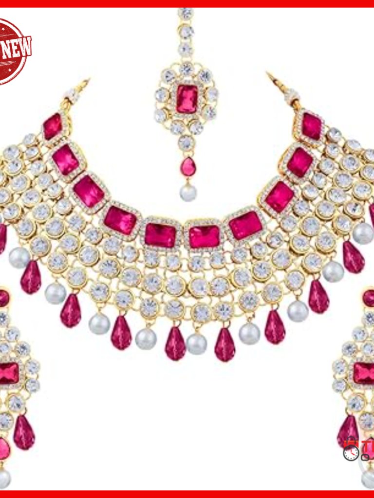 Indian Ethnic Maang Tikka Necklace Earrings Set Festive Jewelry